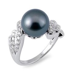 Tahitian Black Pearl Ring with Diamonds in 14K White Gold. Black Pearl Ring, Tahitian Pearl Ring, Sea Dream, Pearl Engagement Ring, Pearl Rings, Black Pearls, Tahitian Black Pearls, Pearl And Diamond Ring, Dream Engagement