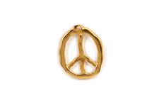 This Peace Sign pendant is cast with a lead and nickel-free base metal and plated in 24 Karat Gold. This classic symbol gets a rustic twist in design with a beautiful finish. The back side of the pendant is smooth, as shown in picture #4. To see in different finishes, click here: https://etsy.me/2yMYYPQ Q U A N T I T Y: 1 S I Z E: 27mm Wide x 33mm Long x  2mm Deep   2.5mm Hole (Inner Diameter)   For reference, 25mm equals 1 inch O R I G I N: Made in Greece for Mykonos Beads. Childrens Jewelry, Natural Brown, Gold Leather, Peace Sign, Mykonos, Base Metal, Leather Cord, 1 Inch, Greece