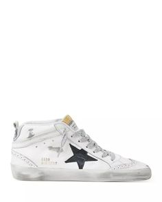 Golden Goose - Women's Mid Star Mid Top Sneakers High-top Star-embellished Sneakers For Streetwear, High-top Star Print Sneakers For Streetwear, White Low-top Sneakers With Star Print, White High-top Sneakers With Star Print, Trendy Purses, Mid Top Sneakers, Golden Goose Deluxe Brand, Mid Top, Sneakers Online