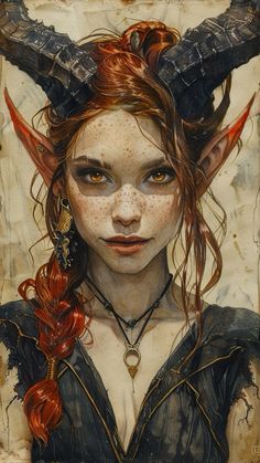 a painting of a woman with horns on her head