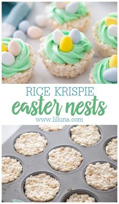 rice krispie easter nests with green frosting