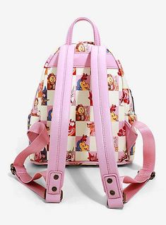 Take all your fave Disney friends with you at once with this cute mini backpack. Pink squares have characters from Beauty and the Beast, Pocahontas, Mulan and more with cream squares in between. Featuring pink accent trim, front zipper pocket, adjustable straps, side pockets, carrying handle and top zipper closure. 9 1/4" x 4 1/2" x 10 1/4" Polyurethane Imported Disney Bags Backpacks, Cute Mini Backpacks, Accent Trim, Disney Friends, Disney Bag, Loungefly Disney, Pink Accents, Mulan, Mini Backpack