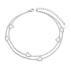 PRICES MAY VARY. Heart anklet bracelet was made of pure S925 sterling silver,dainty but much more durable and strong than other material. Heart charm layered design is elegant and save you time and money to match anklets,suitable for daily and beach dress. Length: 9 inches with 2(9-11) inches extender can adjust to your size,fastened with a sterling silver lobster clasp. An easy way to measure your ankle is to wrap a string around your ankle and measure the exact length of the string. Exquisite Cute Silver Anklets, Silver Dainty Jewelry, Dainty Silver Heart Anklets, Cheap Hypoallergenic Silver Anklets, Dainty Adjustable Sterling Silver Anklets, Elegant Silver Anklets For Valentine's Day, Delicate Adjustable Silver Anklets, Elegant Silver Anklets With Heart Charm, Silver Anklets With Heart Charm For Valentine's Day