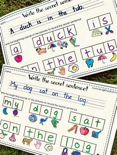 two printable worksheets with words and pictures on them