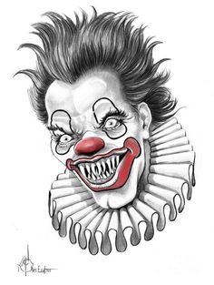 a drawing of a clown's face with hair and makeup on the top of his head