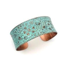 Copper Patina Turquoise Cuff Bracelet Floral and Vine  jewelry gift Bracelet Stands, Animal Themed Jewelry, Flower Cuff Bracelet, Mixed Metal Bracelets, Wake Forest Nc, Patina Color, Brass Patina, Copper Cuff Bracelet, Wake Forest