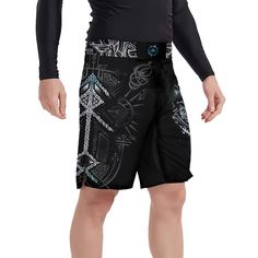 Runes Of Loki Fight Shorts Black Techwear Bottoms For Training, Moisture-wicking Training Bottoms Techwear, Moisture-wicking Techwear Bottoms For Training, Black Shorts With Built-in Shorts For Water Sports, Black Shorts With Built-in Liner For Water Sports, Functional Black Bottoms For Water Sports, Sporty Shorts For Boxing, Water Sports Bottoms With Built-in Shorts In Black, Black Sporty Shorts For Water Sports