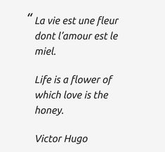 a quote from victoria hugo about life and love in french, with the words'la vie est une fleur dont l'amour est le miel