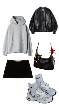 Cozy up in style this winter with a classic leather jacket, a oversized grey hoodie, and your favorite black skirt. Finish off the look with some comfortable shoes and a bag for a touch of style and edge #fashion #leatherjacketoutfit #ootd #winter #style #jumper #skirtfashion #fashionista Mini Skirt Leather Jacket, Outfit Inspo Mini Skirt, Oversized Grey Hoodie, Leather Jacket Oversized, Edge Fashion, Classic Leather Jacket, Ootd Winter, Model Lifestyle, Uni Outfits