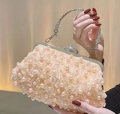 The pearl wedding clutch of your dreams. Filled with pearls and is perfect for rehearsal dinner. Classic and beautiful.   Fits your phone, cash, keys cards. Pearl Clutch, Bridal Handbags, Clutch Bag Wedding, Beaded Evening Bags, Rose Fashion, Wedding Clutch, Bridal Clutch, Pearl Bag, Beaded Wedding