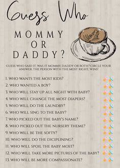 a wooden sign with the words guess who mommy is daddy? and an image of a cup of coffee