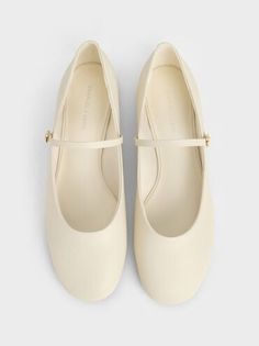 Chalk Round-Toe Mary Janes | CHARLES & KEITH Size Chart For Kids, Pu Heels, Chalk White, Charles Keith, Low Block Heels, Printables Kids, Trending Shoes, Comfortable Shoes, Mary Janes