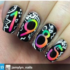 Flashback nails 1980s Nail Trends, 80s Nails Designs Neon, 80’s Nails, 80s Nail Art, Pointy Nail Designs, 80s Nails, Nail Art Wheel, Nails Feet