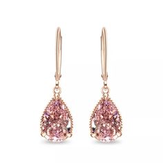 Simulated Pink Cz Brand New Pink Teardrop Earrings With Prong Setting, Pink Cubic Zirconia Teardrop Jewelry, Pink Teardrop Cubic Zirconia Jewelry, Sparkling Rose Gold Earrings In Fine Jewelry Style, Sparkling Rose Gold Fine Jewelry Earrings, Pink Teardrop Jewelry With Prong Setting, Pink Gemstone Teardrop Earrings, Pink Cubic Zirconia Earrings In Fine Jewelry Style, Fine Jewelry Pink Earrings With Sparkling Stones