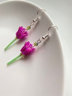 Beaded Tulip Earrings, Beaded Tulip, Tulip Earrings, Diy Jewelry Necklace, Bead Charms Diy, Handmade Uk