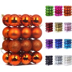 christmas ornaments are stacked on top of each other with different colors and sizes to choose from