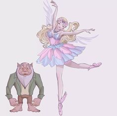 a drawing of a fairy and a cat