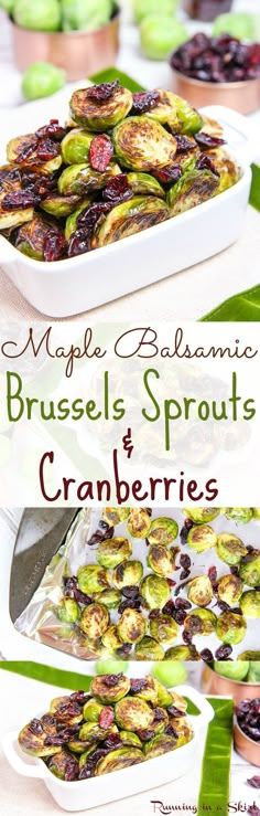 brussel sprouts and cranberries in a casserole dish