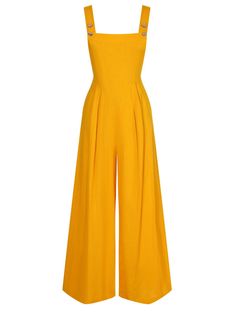 70s Jumpsuit Plus Size, Cheap Yellow Halter Neck Sundress, Wishlist Board, Retro Stage, Romper Long Pants, Yellow Jumpsuit, Yellow Romper, Colorful Jumpsuit, Solid Jumpsuit