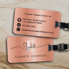 Travel in style with our Modern Stylish Peach Brushed Metal Monogrammed Luggage Tag! Featuring a sleek peach fuzz brushed metal background, this luggage tag is both elegant and functional. A bold white monogram at the top is beautifully complemented by your name in elegant black script, adding a touch of sophistication to your travel gear. Personalize the front with your full name in black typography, and on the back, include your contact details such as email, address, and phone number for added security and convenience. Perfect for frequent travelers, this chic luggage tag ensures your bags stand out and helps them find their way back to you if lost. Upgrade your travel essentials with this stylish, personalized tag! #zazzlemade Monogrammed Luggage, Monogram Luggage, Luggage Covers, Bag Stand, Travel In Style, Personalized Tags