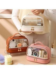 PU Leather Double Large Capacity Transparent Visible Makeup Bag, Multi-Functional Makeup Bag, Waterproof Portable Travel Multi-Layer Toiletries Cosmetics Storage Bag Kit Multicolor    PU Leather Colorblock,Plain Multi-Layer Make Up Bag   Luggage & Travel Gear, size features are:Bust: ,Length: ,Sleeve Length: Travel Size Toiletries, Summer Fashion Beach, Toiletry Pouch, Matte Foundation, Waterproof Makeup, Cosmetic Storage, Portable Travel, Electronic Toys, Nice Leather