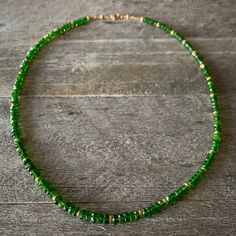 Chrome Diopside and 18K Yellow Gold Beaded Necklace - 18 inches. Necklace features hand finished, sand blasted, 18k gold, roundels and clasp. Payment Plan: If you are in love with this piece but need a little time to pay for it I would be more than happy to arrange a payment plan with you. Most of my clients request 2-3 payments over the course of 2-3 months but these terms are flexible and based on your needs. Send me a message and I would be more than happy to work something out with you. Any Hand-strung Gold Emerald Necklace Gift, Gold Beaded Necklace, Gold Bead Necklace, Payment Plan, Nashville Tn, Gold Beads, 3 Months, Beautiful Rings, Nashville