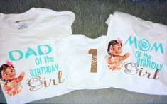 two t - shirts that say, dad of the birthday girl and mom of the birthday girl