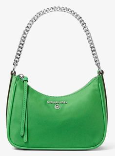 100% Authentic & Brand New with Tag! MICHAEL Michael Kors Jet Set Charm Mini Small Top Zip Pouchette Chain Shoulder Handbag Color : Palm Green 💠*:•.💠 💠*:•.💠 Jet Set Charm Small Top Zip Pouchette Chain Shoulder Cross-body Purse Bag. This compact handbag is extra small in size, but big on style can be carried in hand or on shoulder by the chain-link top handle. Great for everyday, afternoons around town, wedding/party or a night out with your crew.                                                        Measures: approx. 8" (W) x 4.5" - 5.5" (H) x 2.5" (D)  (width is measured across the bottom of handbag) Product Details: Mini small sized pouchette shoulder bag Crafted from nylon gabardine with smooth-leather details Top zip closure Silver toned logo lettering and hardware  Chain-link top Chain Top, Satin Bags, Charm Chain, Kors Jet Set, Nylon Bag, Shoulder Purse, Online Bags, Green Bag, Small Bag