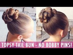 Gymnastics Bun Hairstyles, Kids Bun Hairstyles, Easy Gymnastics Hairstyles, Charleston Hair, How To Bun, Topsy Tail Hairstyles, Macrame Braid, Topsy Tail