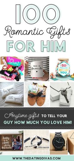 gifts for him and her with the words, 100 romantic gifts for him on them