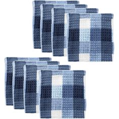 six pieces of blue and white checkered dishcloths