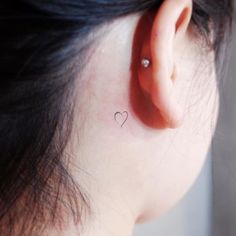 Fine Line Heart Tattoo, Line Heart Tattoo, Heart Tattoo Behind Ear, Fine Line Heart, Back Ear Tattoo, Tattoo Behind Ear