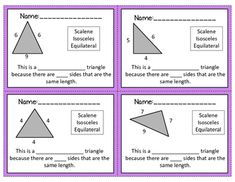 four different types of triangles that are labeled in purple and white, with the same number