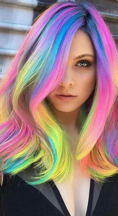 Unicorn Hair Color, Vivid Hair Color, Rainbow Hair Color, Unicorn Hair, Colored Hair, Summer Hair Color, Hair Dye Colors, Rainbow Hair