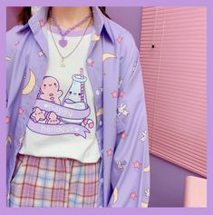 Blouse Korean Style, Kore Ulzzang, Mode Mantel, Aesthetic Clothing Stores, Straight Clothes, Harajuku Outfits, Oversized Blouse, Purple Shirt, 90s Grunge