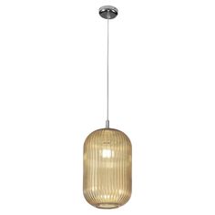 a light that is hanging from a ceiling fixture with a glass shade on the top