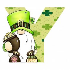 the letter a is decorated with clovers and a lepreite hat on it