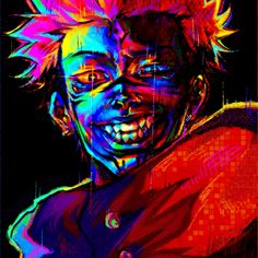 a digital painting of a person with bright hair and an evil look on his face