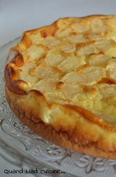 a pie sitting on top of a glass plate