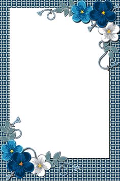 a blue and white frame with flowers in the center on a checkered background photo