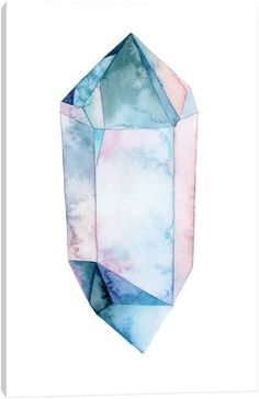 a watercolor drawing of a blue and pink diamond