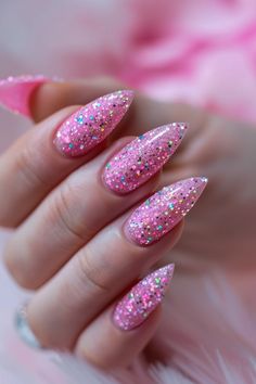 Lipsticks Aesthetic, Pink Sparkle Nails, Sparkly Nail Designs, Glitter Nail Designs, Pink Glitter Nails, Glittery Nails, Perfect Manicure, Glamour Nails, Nails Aesthetic