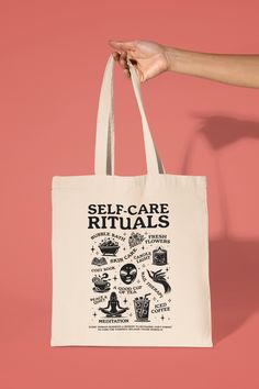 The cutest graphic tote bag to add to your collection. Perfect for everyday large essentials, grocery shopping, post office runs, etc! Details: Medium Tote Bag - 100% Cotton Canvas Dimensions: 15" x 16" All are made to order by me. Tote Bag Sayings, Peace Nails, Self Care Rituals, Bag Spa, Graphic Tote Bag, Shopping Totes, Gym Tote, Medium Tote Bag, Eco Friendly Bags