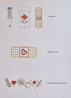 an image of medical related items displayed on a white paper sheet that is cut out