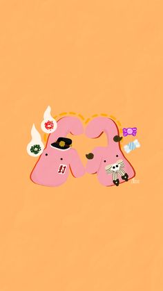 an orange background with two pink elephants on it