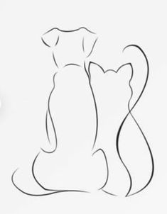 a drawing of two cats and a dog sitting next to each other on a table