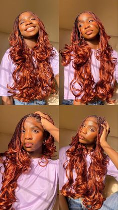 Layered French curl braids Ginger French Curl Braids Black Women, Layers Braids Hairstyles, Braids With French Curls Short, Braids In Layers, How To Do Layered French Curl Braids, Braids For Black Hair Color, Red French Curl Box Braids, Colour 350 French Curl Braids, Layered Spanish Curl Braids