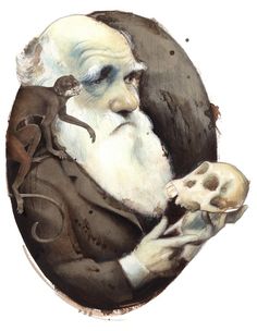 an old man holding a skull in his right hand