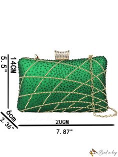 BirdinBag - Green Rhinestone Chain Evening Clutch: Luxurious Party Bag with Exquisite Decor Green Chain Shoulder Bag For Party, Green Evening Bag With Chain Strap, Green Clutch Shoulder Bag For Party, Green Clutch With Chain Strap For Formal Occasions, Rectangular Clutch With Rhinestones For Banquet, Green Formal Clutch With Chain Strap, Elegant Green Evening Bag With Chain Strap, Formal Green Clutch With Chain Strap, Party Shoulder Bag With Rhinestones, Rectangular