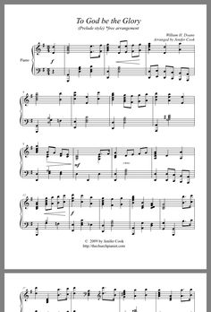 sheet music with the words to god be the glory